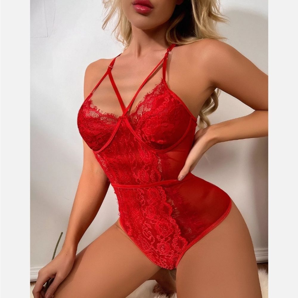 Women Sexy Lace See Through Lingerie V-Neck Babydoll One Piece Bodysuit Teddy US